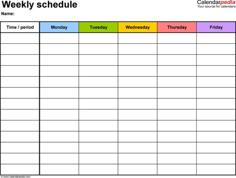weekly schedule template monday friday
