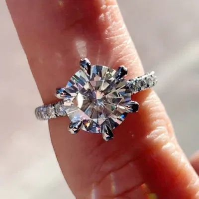 2.50 Ct Round Moissanite 3-Stones Halo Engagement Wedding Ring 14k White Gold GP 2.50 Ct Round Moissanite 3-Stones Halo Engagement Wedding Ring 14k White Gold GP