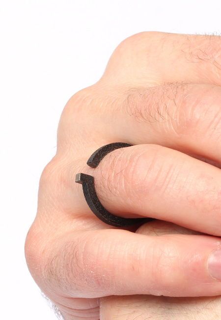 geometric friendship ring minimalist engagement ring made of black 3D printed steel