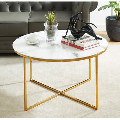 Everly Quinn Harvin Cross Legs Coffee Table In 2021 Coffee Table Gold Living Room Decor Glass Top Coffee Table