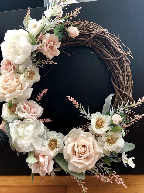 Polka Dot with Lace Ribbon 16 Diameter Burgundy Silk Roses /& Leaves on Grapevine Beautiful Floral Roses Wreath for Door or Wall