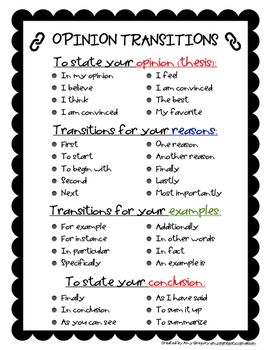 Opinion Transition Words | Transition Words, Writing Transitions, Persuasive Writing