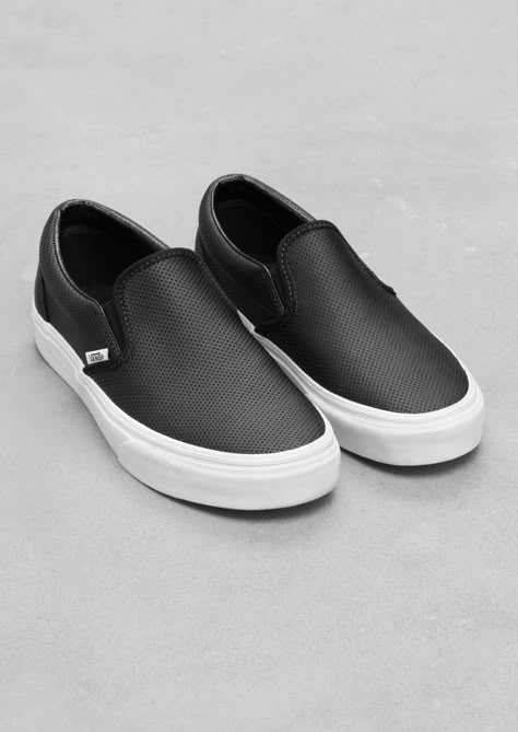 black leather van slip ons