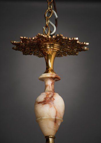 Crystal Chandelier 8 Branch Alabaster Gasolier Circa 1860