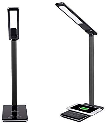 UK USB Charge LED Desk Lamp Table QI Wireless Phone Charger Home Reading Light