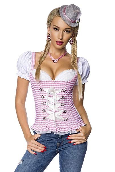 Dirndlbluse Trachtenbluse Trachten Mieder Push-up Blau//weiss XS XXL