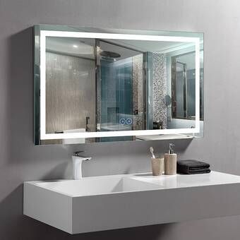 Bilol Lighted Bathroom Vanity Mirror Contemporary Hotel Led Bilol Lighted Bathroom Vanity Mirror, Sherman Illuminated Lighted Bathroom Vanity Mirror