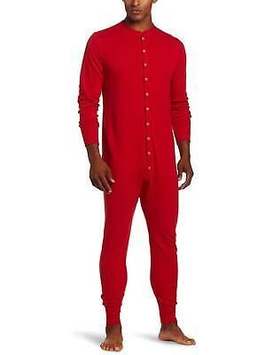 L Duofold by Champion Men/’s Full Button Front Base Layer Union Suit Red