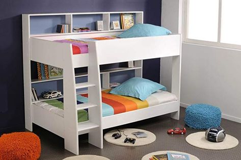 Dekoration Etagenbett : Prisot 90x200 kinder etagenbett doppelstockbett weiß rückwand blau