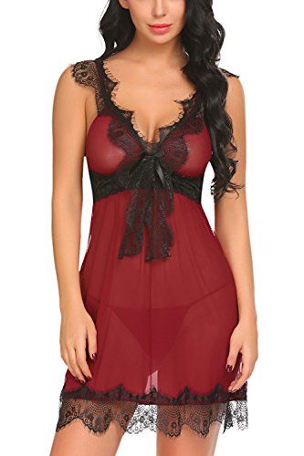 Avidlove Women Lingerie Lace Chemise Sleepwear Babydoll Teddy Lingerie Dark Red