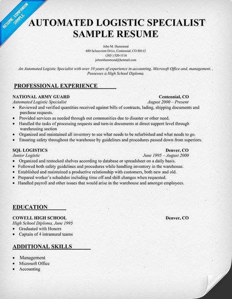 Automated Logisitic Specialist Resume Sample ( - automated logistic specialist resume Automated Logisitic Specialist Resume Sample ( - automated logistic specialist resume