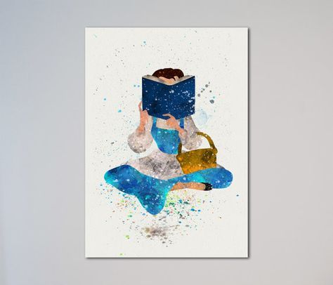 Beauty and The Beast Print Poster Watercolour Framed Canvas Wall Art Disney Emma