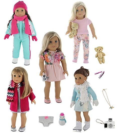 Pzas Toys 18 Inch Doll Clothes 5 Winter Outfit Set With Accessories Compatible With American Doll Clothes Doll Clothes Patterns 18 Inch Doll Clothes Pattern [ 535 x 466 Pixel ]