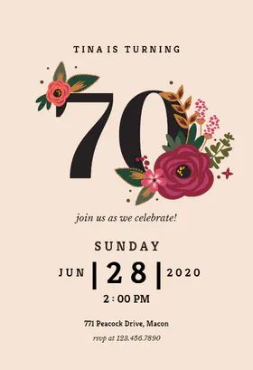 #W27 PERSONALIZED 70th Birthday Invitation Surprise Birthday Invite Floral Succulent Birthday Invitation Digital file