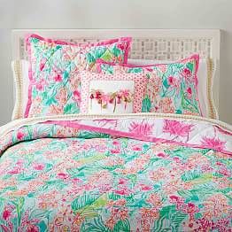 NEW Pottery Barn Teen SUMMER Painted Palm Duvet Cover White Pink Blue TWIN
