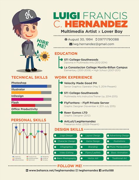 creative cool resume template for multimedia artist Резюме нова