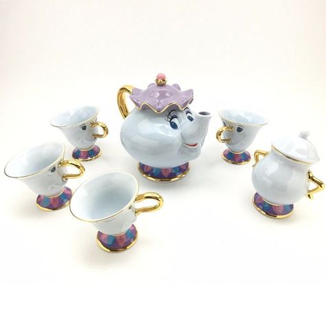 Cartoon Beauty And The Beast Teaset Mrs Potts Chip Tea Pot Cup Set Porcelain 18K Gold-plated Painted Ceramic Coffee set