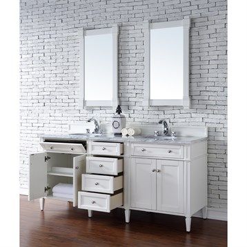 James Martin 72 Brittany Double Cabinet Vanity Cottage White Sink Bathroom Marble Tops Sink Bathroom Vanity, Brittany 72 Double Bathroom Vanity