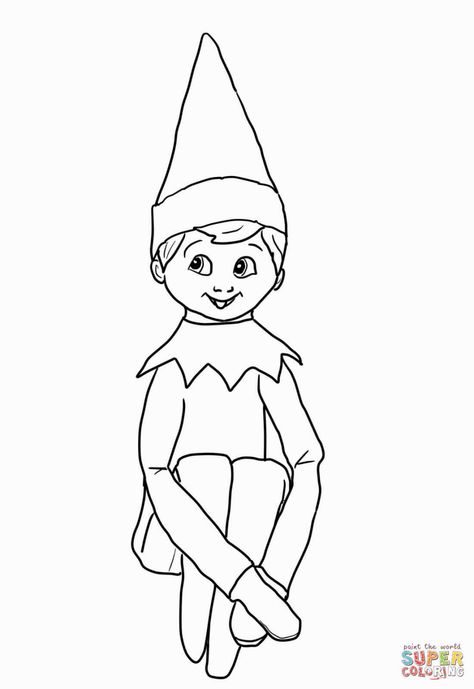 Elf On The Shelf Coloring | Elf drawings, Santa coloring pages