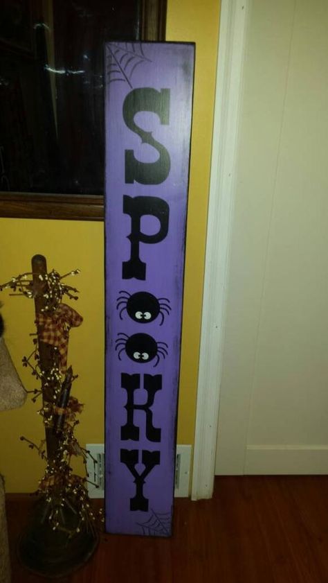 Rustic Halloween Wood Porch Sign Spooky Large Primitive Distressed Spider Web