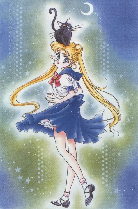 Usagi Tsukino & her cat Luna from "Sailor Moon" series by manga artist
