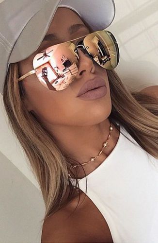 Rose Gold Women Mirrored Lenses Designer Retro Vintage Oversized Cat Sunglasses