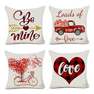 Valentines' Day Square Pillow Case Red Buffalo Plaid Love Decorative Throw Cushion Cover Sets 18 x 18 Inch Cushion Case,4Pack for Sofa Couch Valentines' Day Square Pillow Case Red Buffalo Plaid Love Decorative Throw Cushion Cover Sets 18 x 18 Inch Cushion Case,4Pack for Sofa Couch
