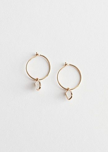 Sterling Silver Stone Pendant Hoop Earrings With Images Pendants Chain Necklace Hanging - Stone Pendant Earrings