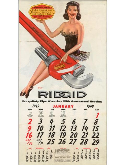 RIDGID Calendar: January 1949 | Ridgid tools, Plumbing tools, Vintage