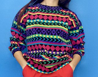 Vintage 90s 80s Multicolored Rainbow Striped Pattern Knit Vintage 90s 80s Multicolored Rainbow Striped Pattern Knit