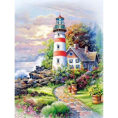 DIY Diamond Painting for Adult Full Square Drill Paint with Diamonds Kits 5D Art for Wall Decor The Seaside Lighthouse 40x50cm//16x20inch