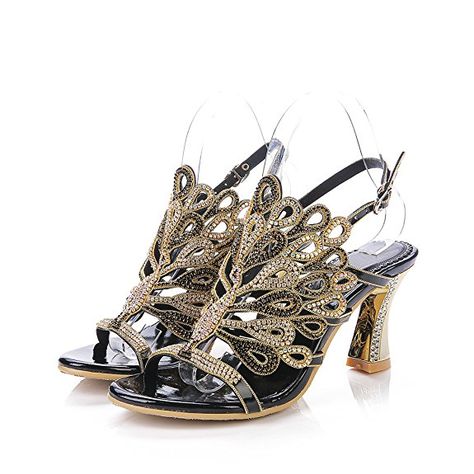 Unicrystal Women's Rhinestone Peacock Patterned Spool Heel Unicrystal Women's Rhinestone Peacock Patterned Spool Heel