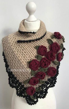 Kragenschal Häkeln Mit Rosen Applikation Häkelkragen Schal Muster Schultertuch Häkeln
