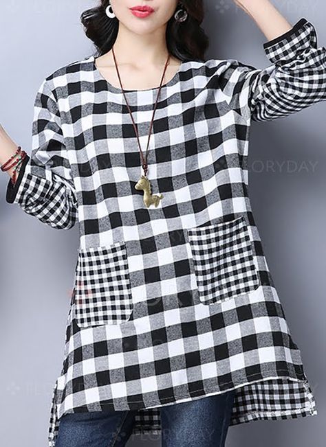 Blusas De Manga Larga Con Estampado De Cuello Redondo Casual Blusas De Manga Larga Con Estampado De Cuello Redondo Casual