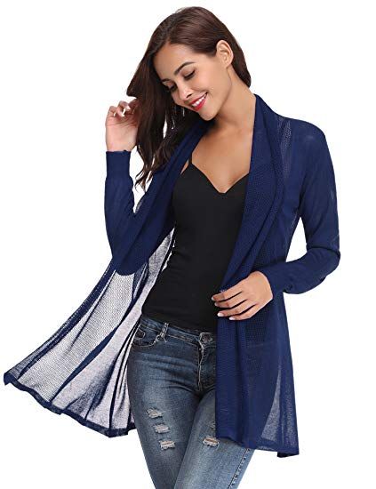Abollria Damen Lang Cardigan Dünne Jacke mit Schalkragen Abollria Damen Lang Cardigan Dünne Jacke mit Schalkragen