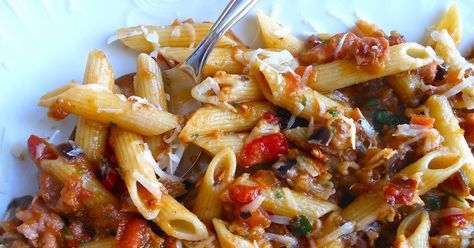 Macarrones Con Tomate Y Berenjenas Macarrones Con Tomate Macarrones Con Verduras Pasta De Berenjenas