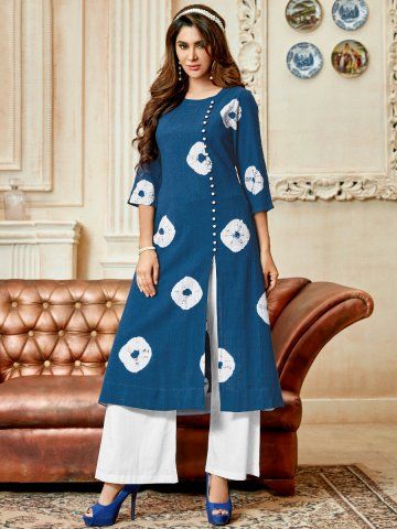Indian Handicrfats Export Blue Floral Cotton Kurti