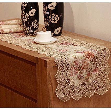 Homand O Beige Floral Thick Long Lace Table Runner Jacquard Printed Fabric For Wedding Spring Decorati Lace Table Runners Stylish Tables Embroidered Tablecloth