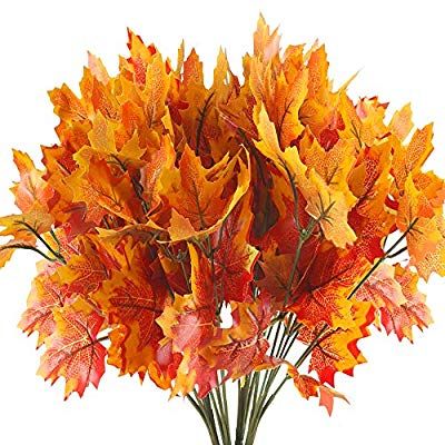 HUAESIN Artificial Maple Leaves Branches 4 Branches Autumn Fall Maple Leaf Stem Shrubs for Home Kitchen Festival Autumns Table Centerpieces Decoration