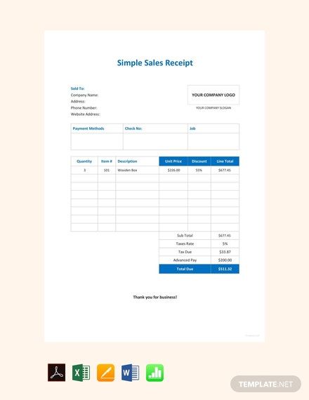 Simple Sales Receipt Template Free Pdf Google Docs Google Sheets Excel Word Apple Numbers Apple Pages Pdf Template Net Receipt Template Templates Words