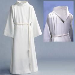 Size 10 Liturgical Church Garment White Polyester Monastic Alb with Hood