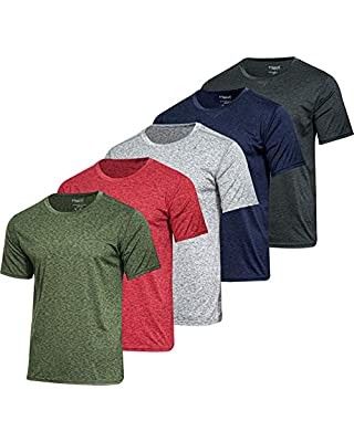 Men/’s V-Neck Dry-Fit Moisture Wicking Active Athletic Tech Performance T-Shirt 5 Pack