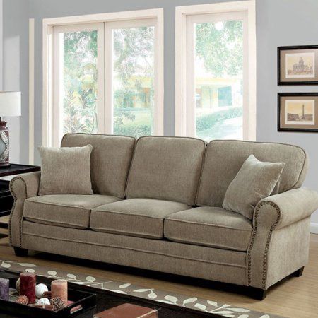 Lynne Transitional Style Chenille Fabric Sofa Brown Chenille Fabric Fabric Sofa Furniture