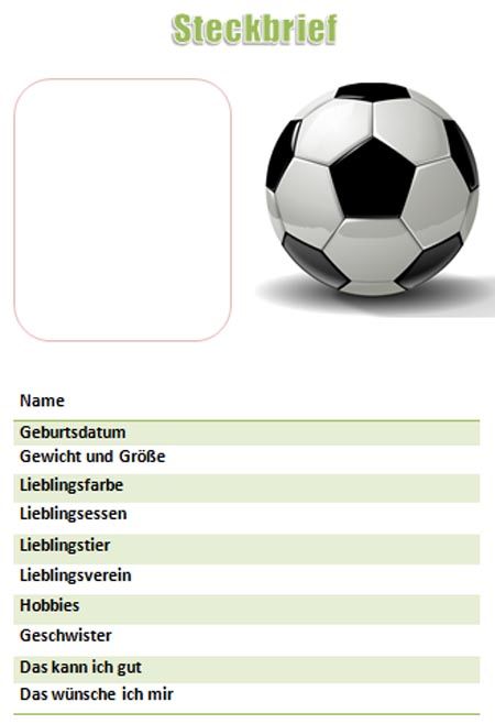 Steckbriefvorlage Fur Jungen Mit Dem Thema Fussball In 2020 Steckbrief Muster Brief Vorlagen
