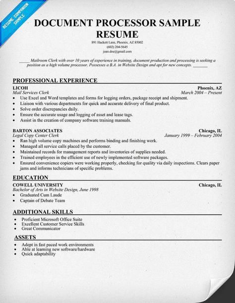 Document Processor Resume Sample (resumecompanion) JOBS - document processor resume Document Processor Resume Sample (resumecompanion) JOBS - document processor resume