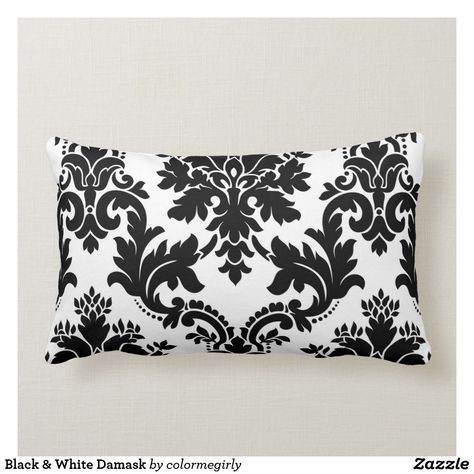Black & White Damask Lumbar Pillow Black n White Damask Throw Pillow
