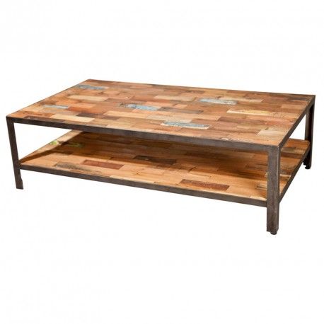 Table basse rectangulaire double plateau industriel bois MANUFACTURE Table Basse Rectangulaire double plateau