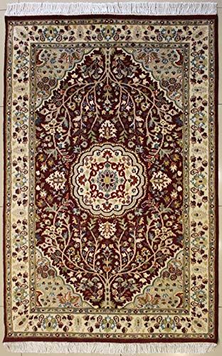 100% Original Hand-Knotted in Gold,White,Green Colors Floral Design RugsTC 4'0 x 6'4 Pak Persian Area Rug with Silk & Wool Pile a 4x6 Rectangular Double Knot Rug 100% Original Hand-Knotted in Gold,White,Green Colors Floral Design RugsTC 4'0 x 6'4 Pak Persian Area Rug with Silk & Wool Pile a 4x6 Rectangular Double Knot Rug