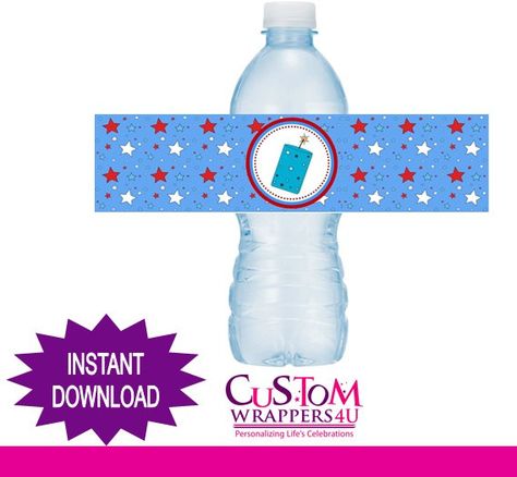 INSTANT DOWNLOAD DIGITAL FILE Fourth (4th) of July Water Bottle Label - Unique Fun Party Favor ...
