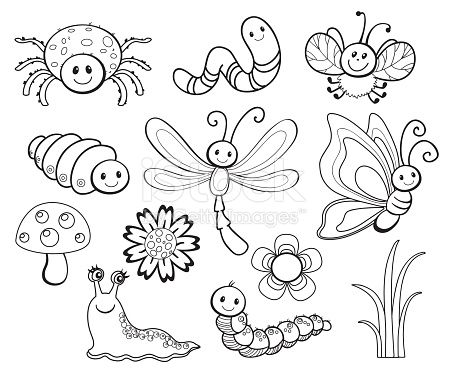 Vector Set Of Cute Cartoon Bug Line Art Coloring Vector Id494711206 449 384 Pixels Clip Art Art Drawings For Kids Bugs Drawing